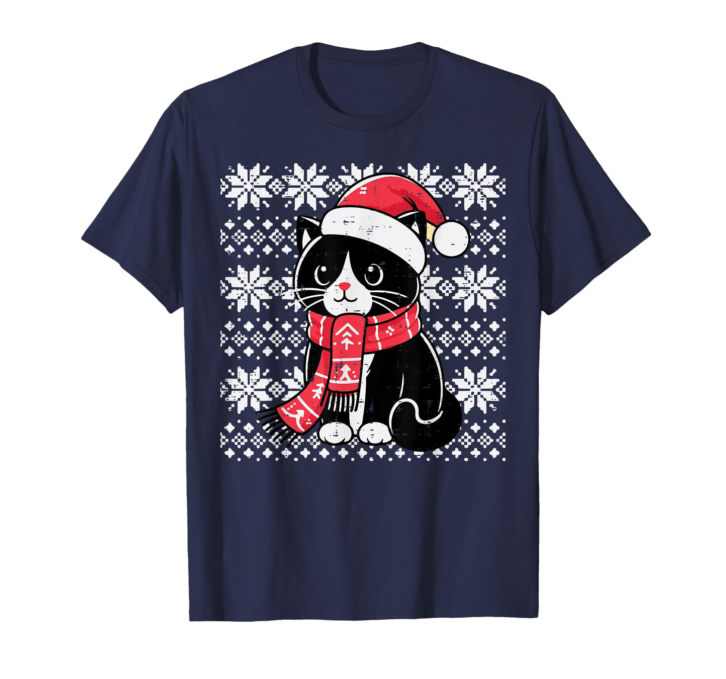 Christmas Tuxedo Cat Santa Scarf Ugly Xmas Women Girls Kids T-Shirt