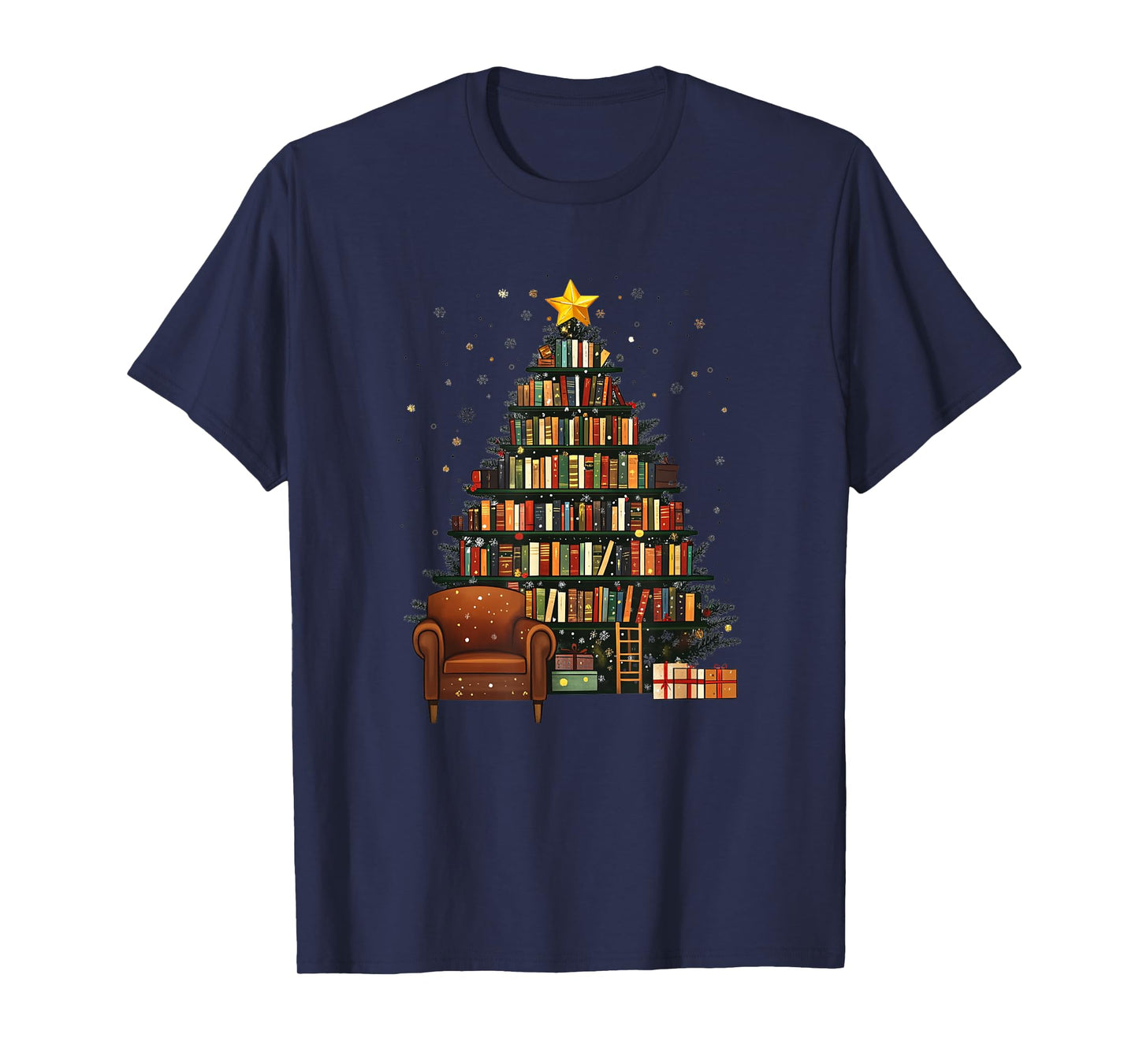 Christmas Tree Bookshelf - Book Lover Library T-Shirt