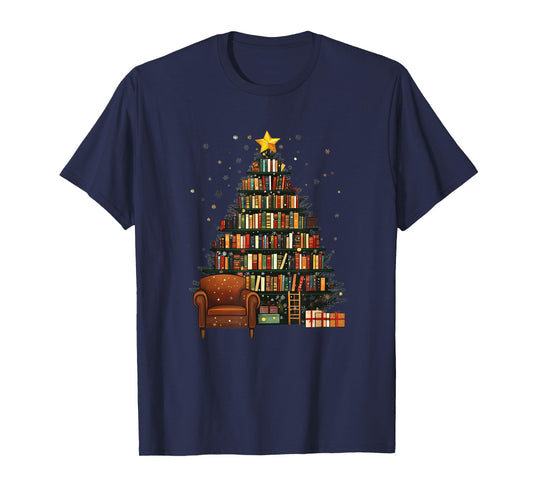 Christmas Tree Bookshelf - Book Lover Library T-Shirt
