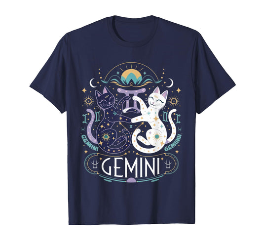 Gemini Zodiac Cats Lover Astrology Twin Cats Gemini T-Shirt