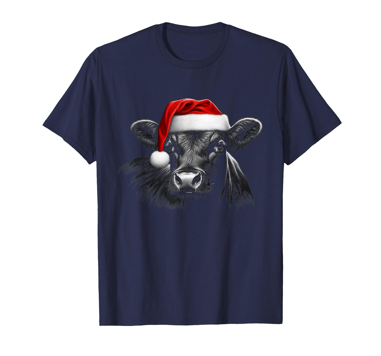 Angus Rancher Christmas Hat Cow Santa Hat Black T-Shirt