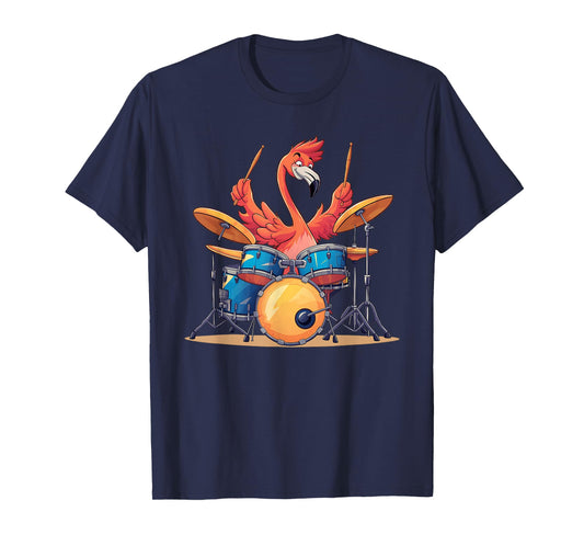 Cute Flamingo Playing Drums Flamingos Drummer Music T-Shirt