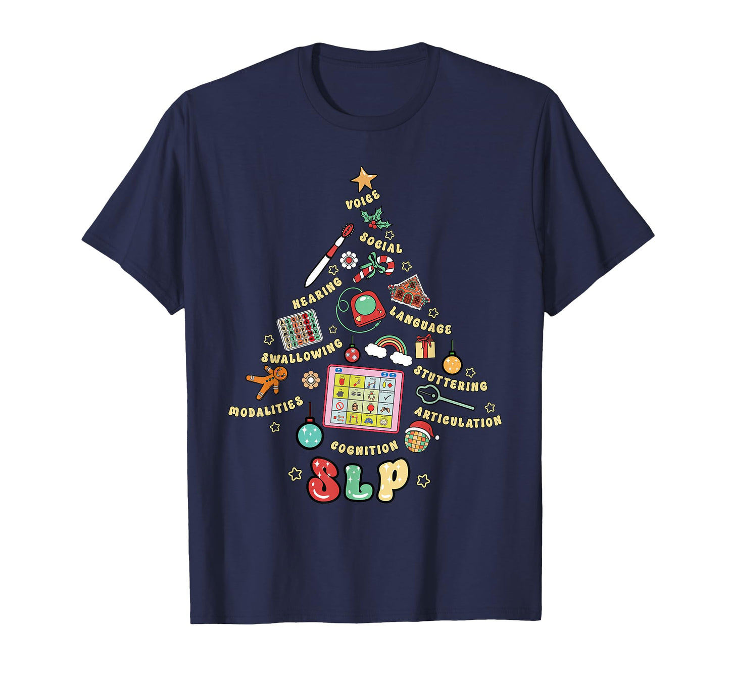 Christmas Tree SLP Speech Language Pathology Therapist Xmas T-Shirt