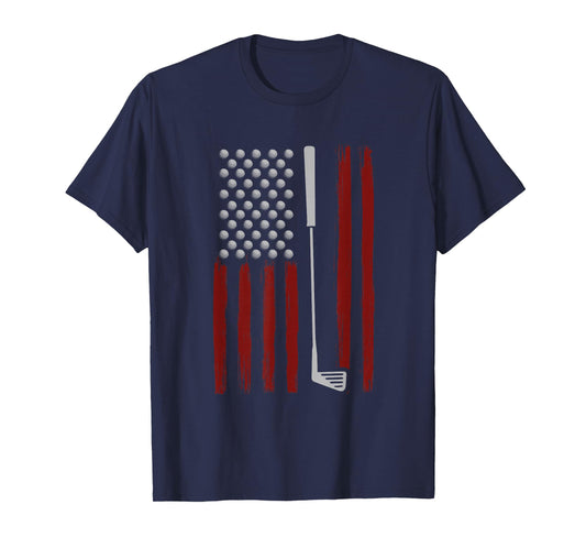 Retro American Flag Golf Golfer Funny Golf Club Golfing T-Shirt