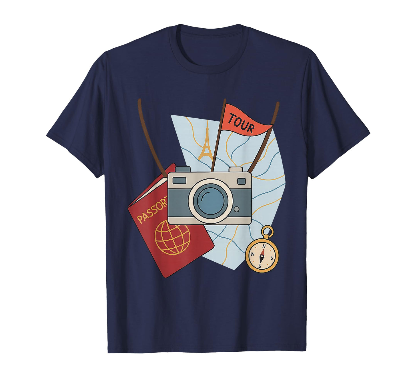 Funny Tourist Spirit Day Look with Camera and Map T-Shirt