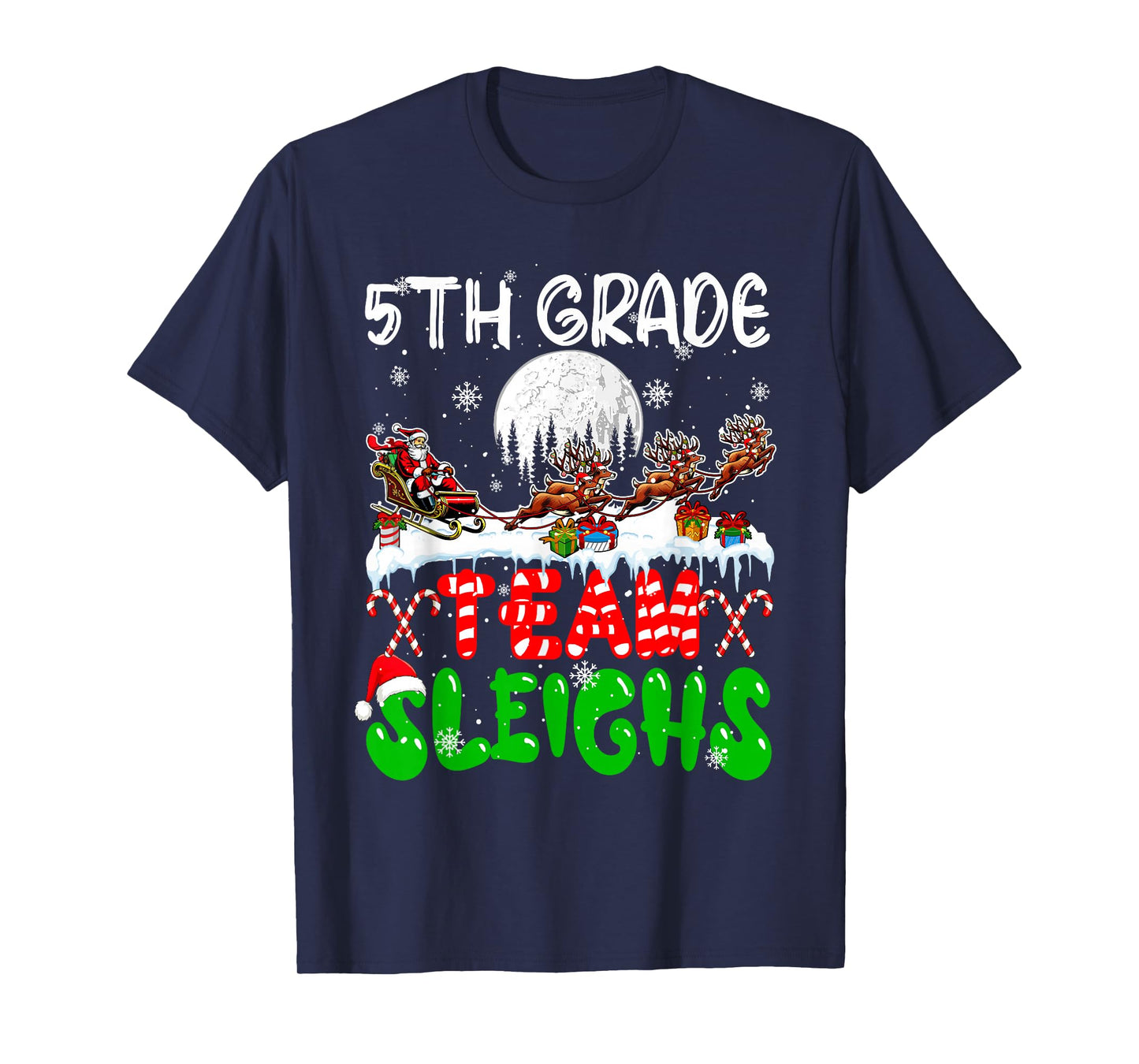 5th Grade Team Sleighs Xmas Teacher Santa Sleigh Reindeer T-Shirt