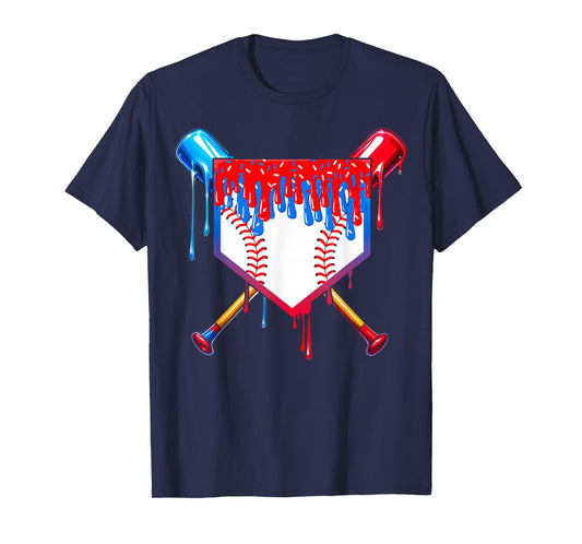 Baseball Drip Boys Ice Cream 4th Of July Home Plate Sprinkle T-Shirt