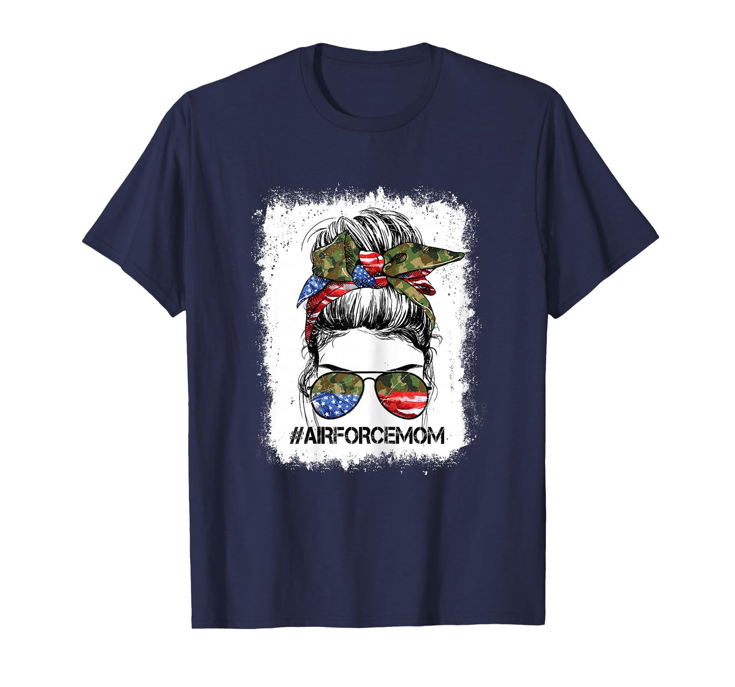 All American Airforce Mom Messy Bun US Flag 4th of July T-Shirt