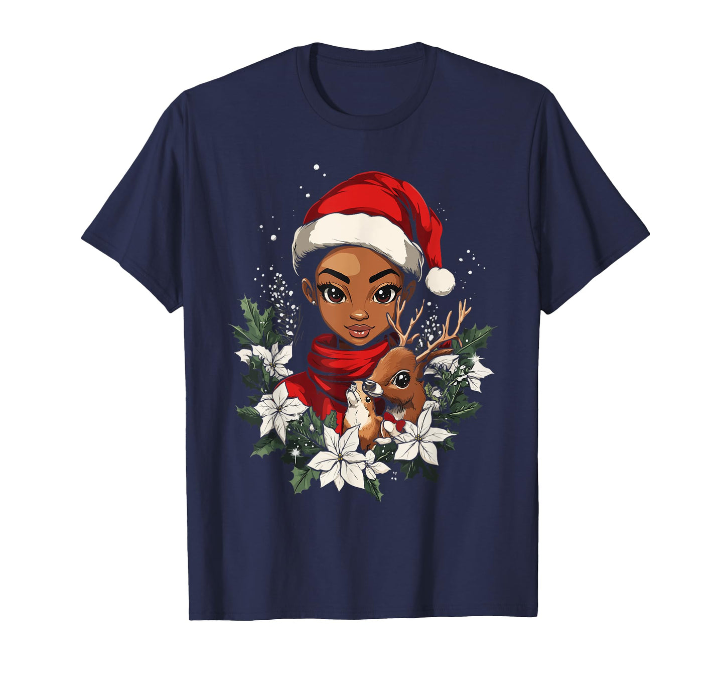 Christmas Black African American Deer Women Kids Girl Xmas T-Shirt