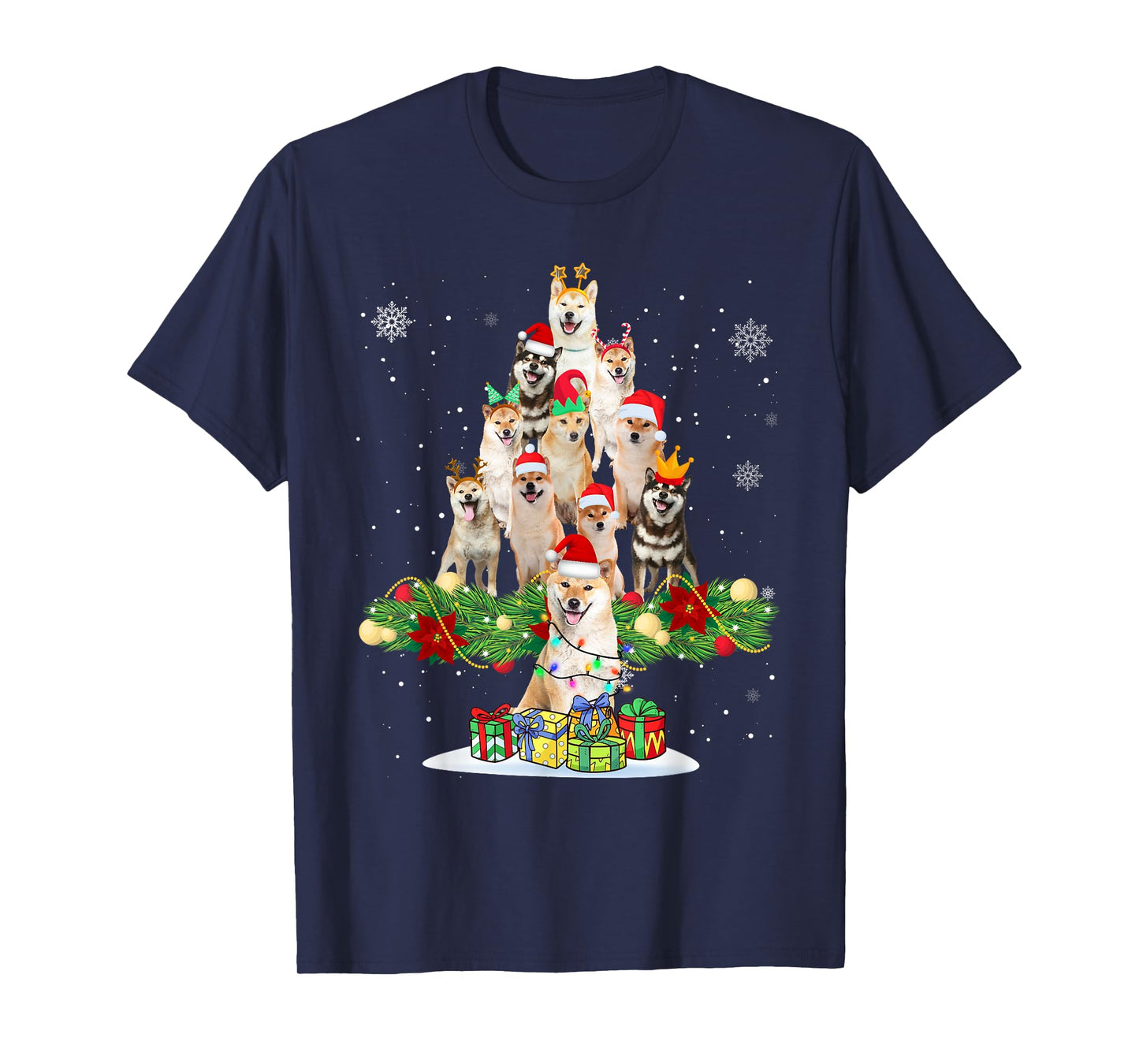 Ugly Sweater Christmas Tree Shiba Inu Dog Xmas Lights T-Shirt
