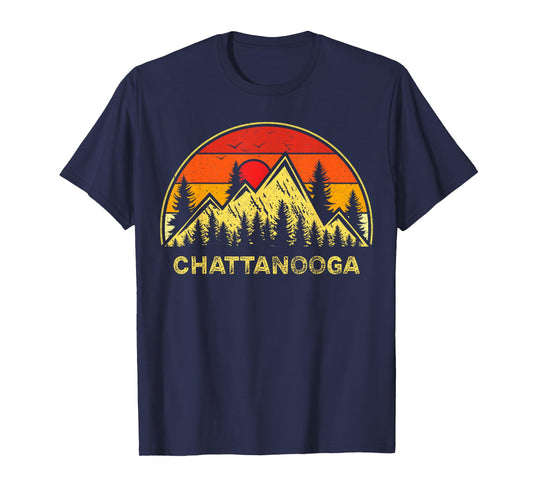 Chattanooga Tennessee Souvenirs Apparel Co. Vintage Tennessee Hiking Mountains T-Shirt - Blue, Unisex-Adult, Short Sleeve, Classic Fit, Small