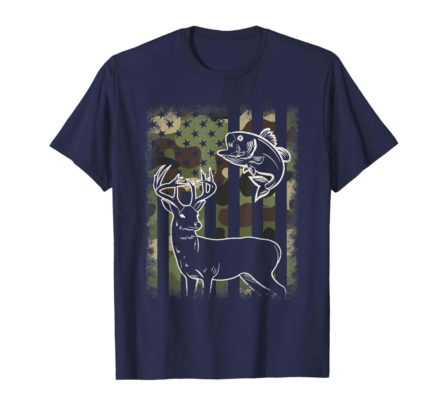 Camouflage American Flag Fishing Deer Hunting Hunter Men T-Shirt