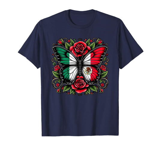 Mexican Independence Day Tee | Mexico Butterfly Flag Women's T-Shirt