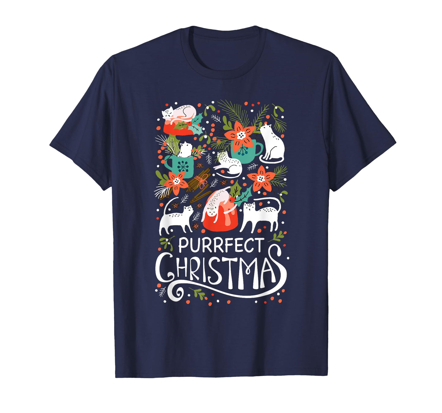 Cute Purrfect Christmas Cat Xmas Tshirt Cat Lover Gift Men Women Kids T-Shirt