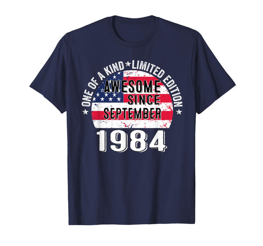 Awesome Since September 1984 Vintage 38 Years Old USA Flag Women Kids Men T-Shirt