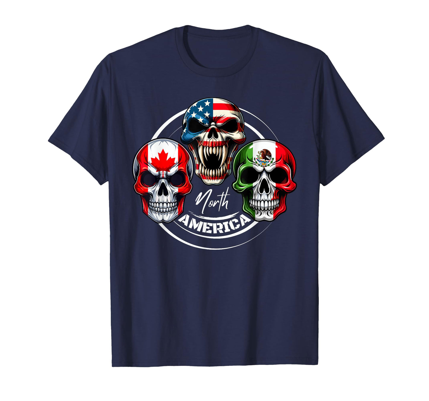 North America Canada United States Mexico Skull Flags T-Shirt