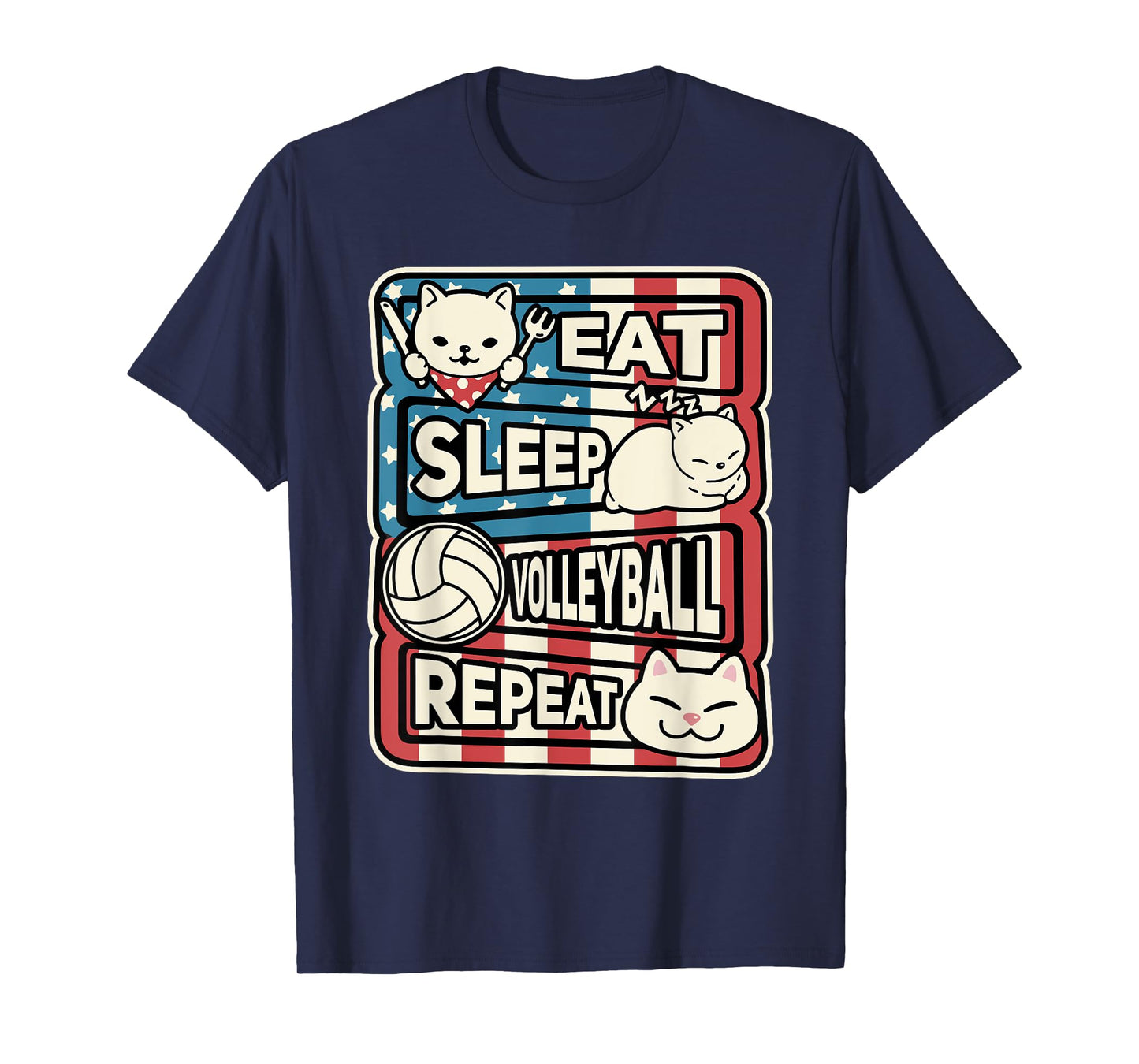Eat Sleep Volleyball Repeat Patriotic Cute Volleyball Outfit T-Shirt