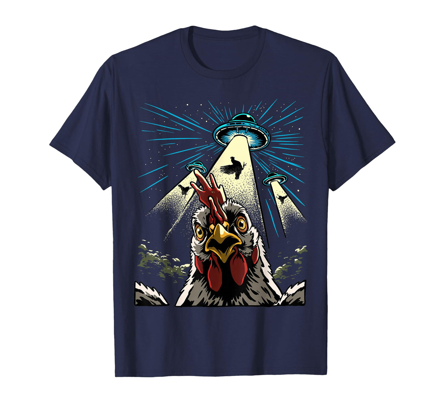 Alien Chicken Rooster UFO Abduction Funny Alien Sci-Fi T-Shirt
