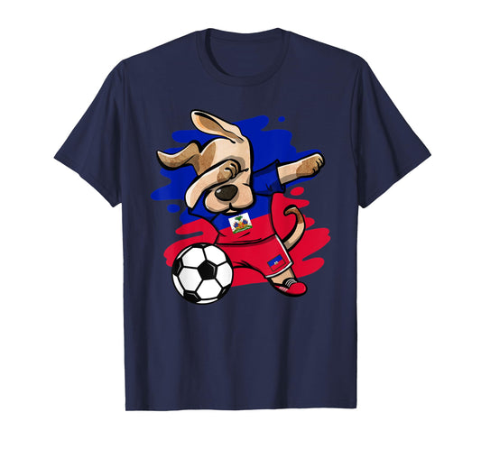 Dabbing Dog Haiti Soccer Fans Jersey Haitian Flag Football Men Women Kids T-Shirt