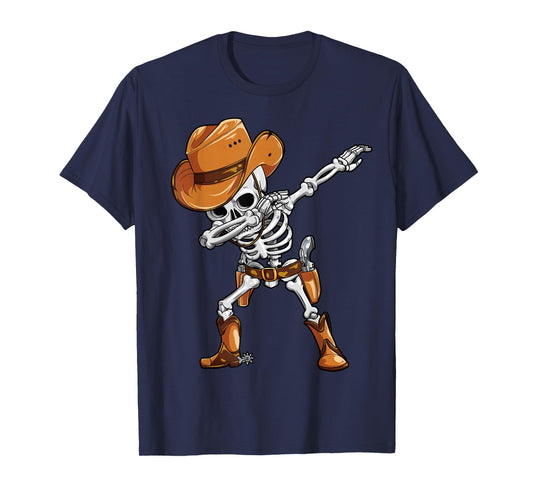 Dabbing Skeleton Cowboy Halloween Boys Men Funny Dab Dance T-Shirt