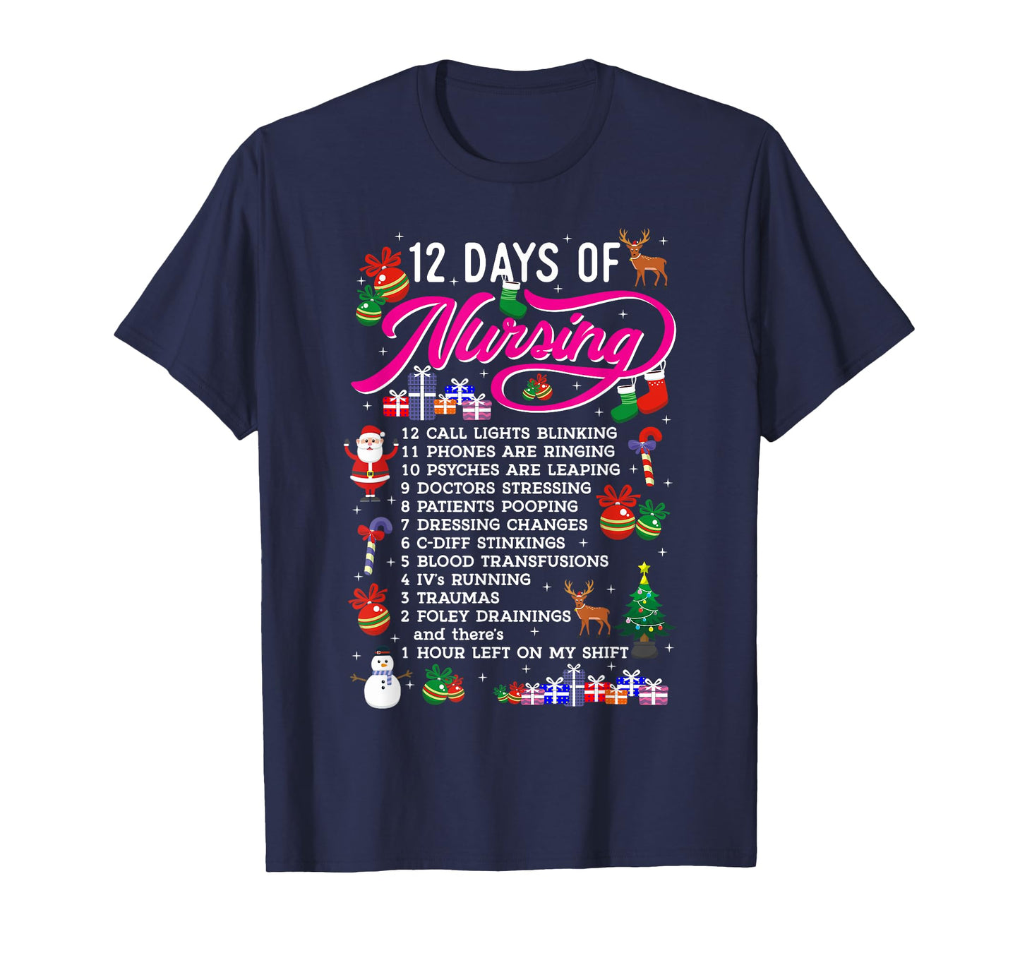 12 Days Of Nursing Merry Christmas Shirts For Women Xmas T-Shirt