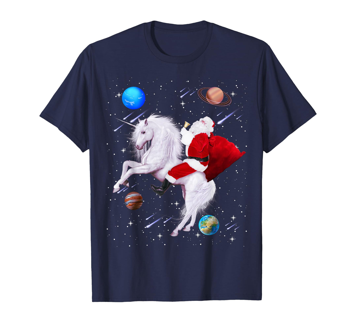 Christmas Santa Riding Unicorn in Space Funny Xmas T-Shirt