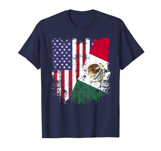 Mexican Roots Half American Flag Mexico Flag T-Shirt