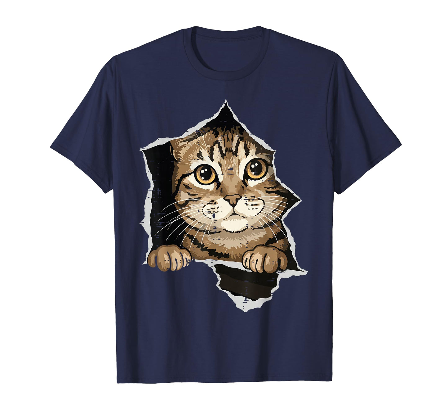 Cat Peeking Torn Paper Cute Kitten Kitty Women Girls Kids T-Shirt