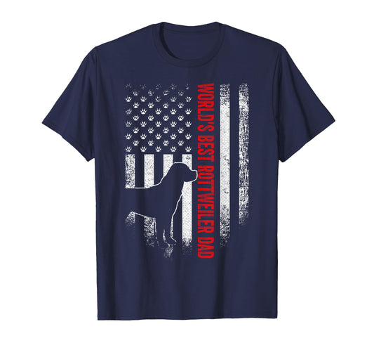 Vintage American Flag World's Best Rottweiler Dad Silhouette T-Shirt