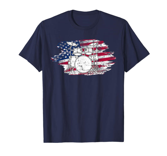 Cool Drummer Art For Men Women America US Flag Drum Set T-Shirt