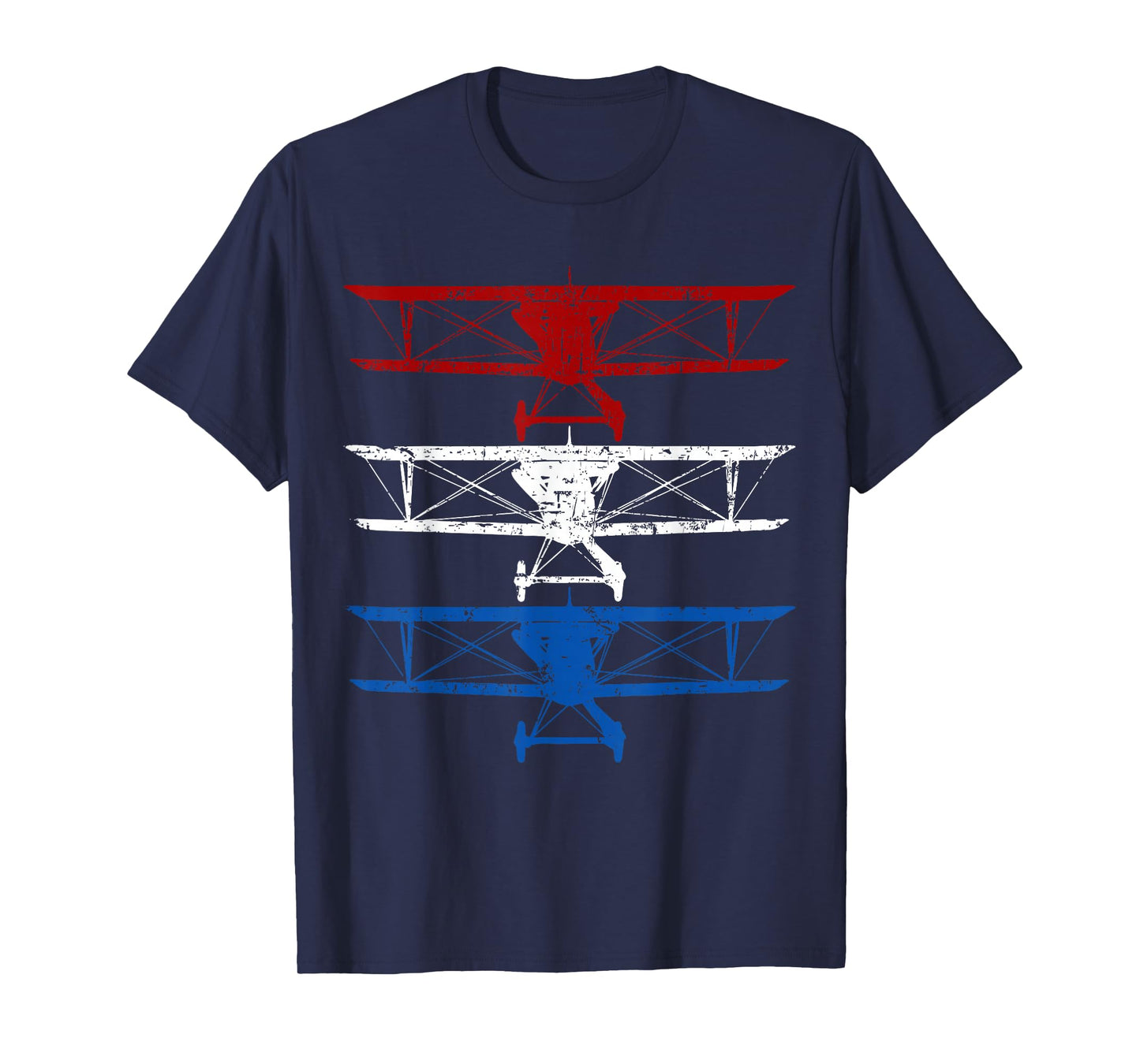Retro Biplane American Flag 4th Of July Airplane Aviation T-Shirt