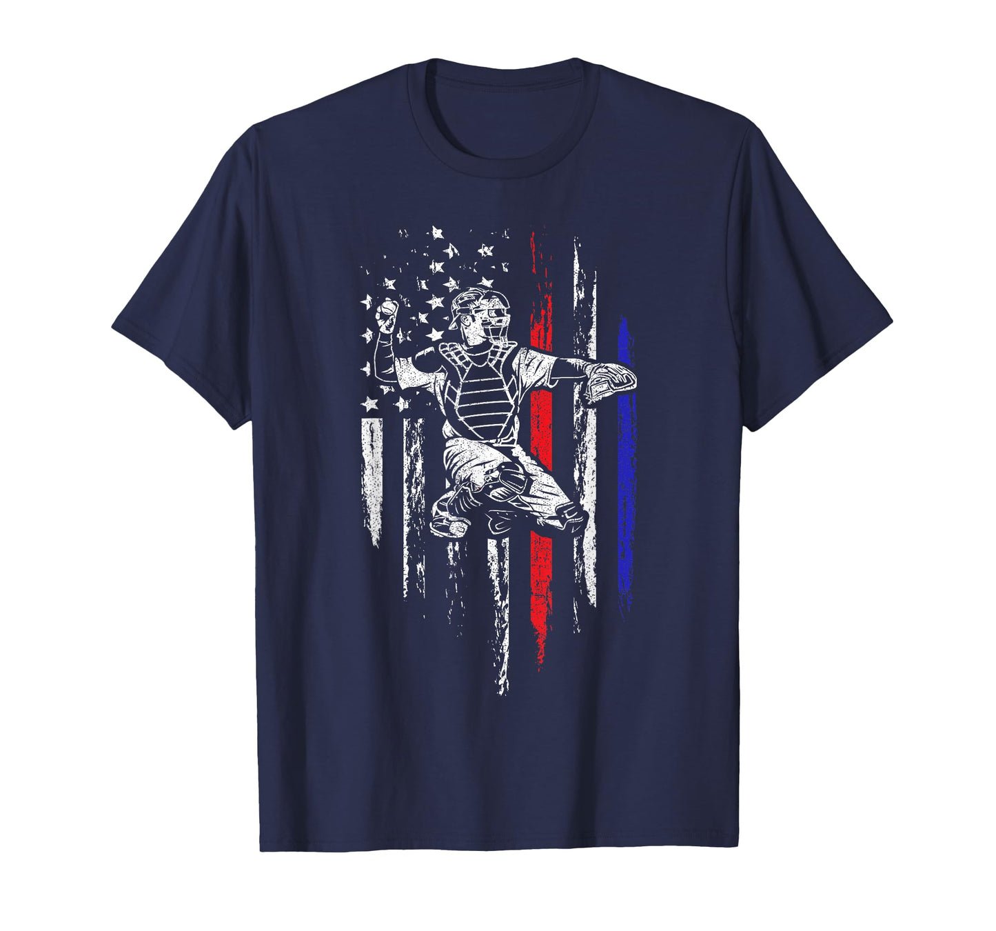 Baseball American Flag Patriotic Catcher 4th of July Gift T-Shirt
