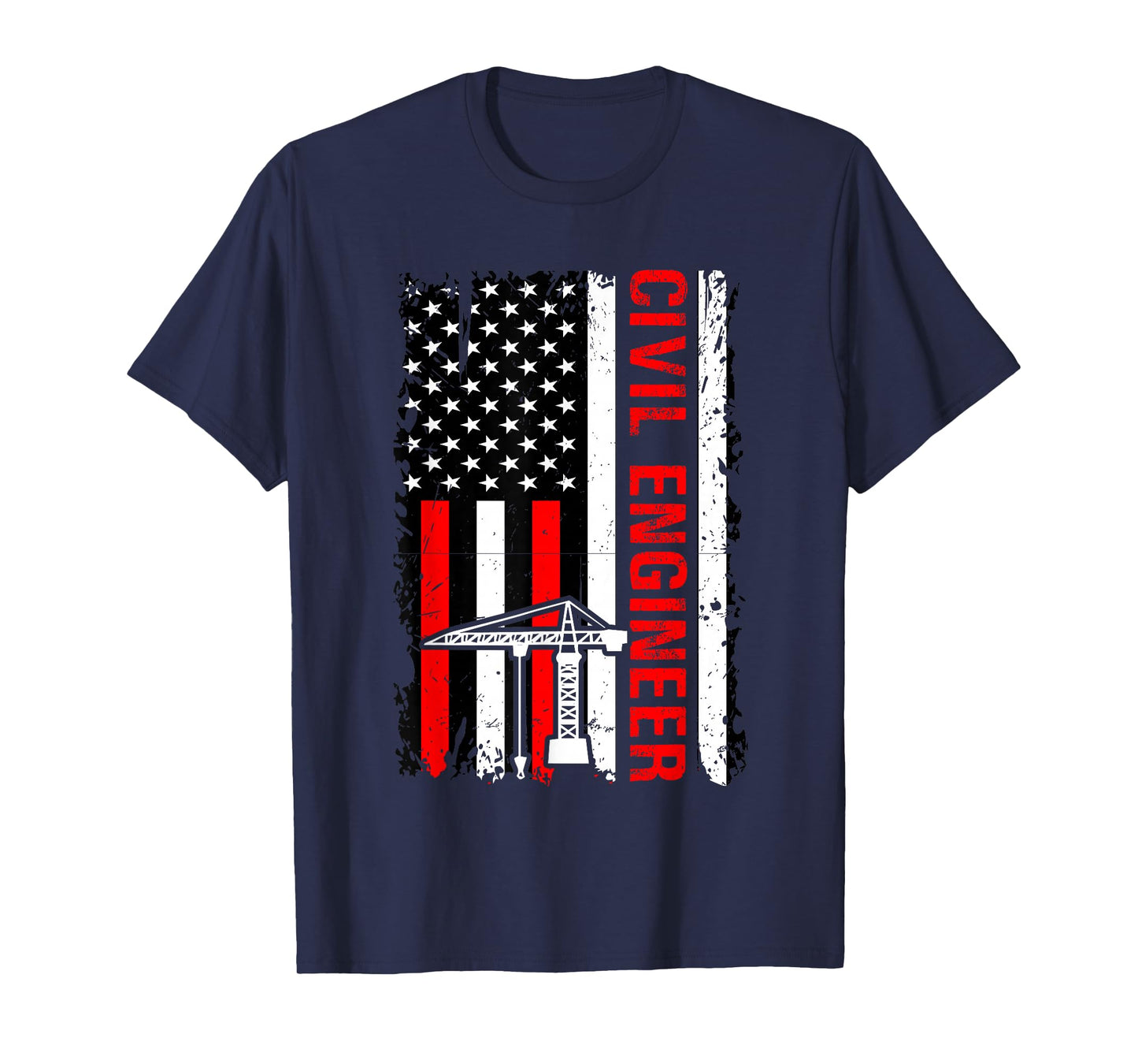 American Flag Civil Engineer Crane Construction Gifts Men T-Shirt