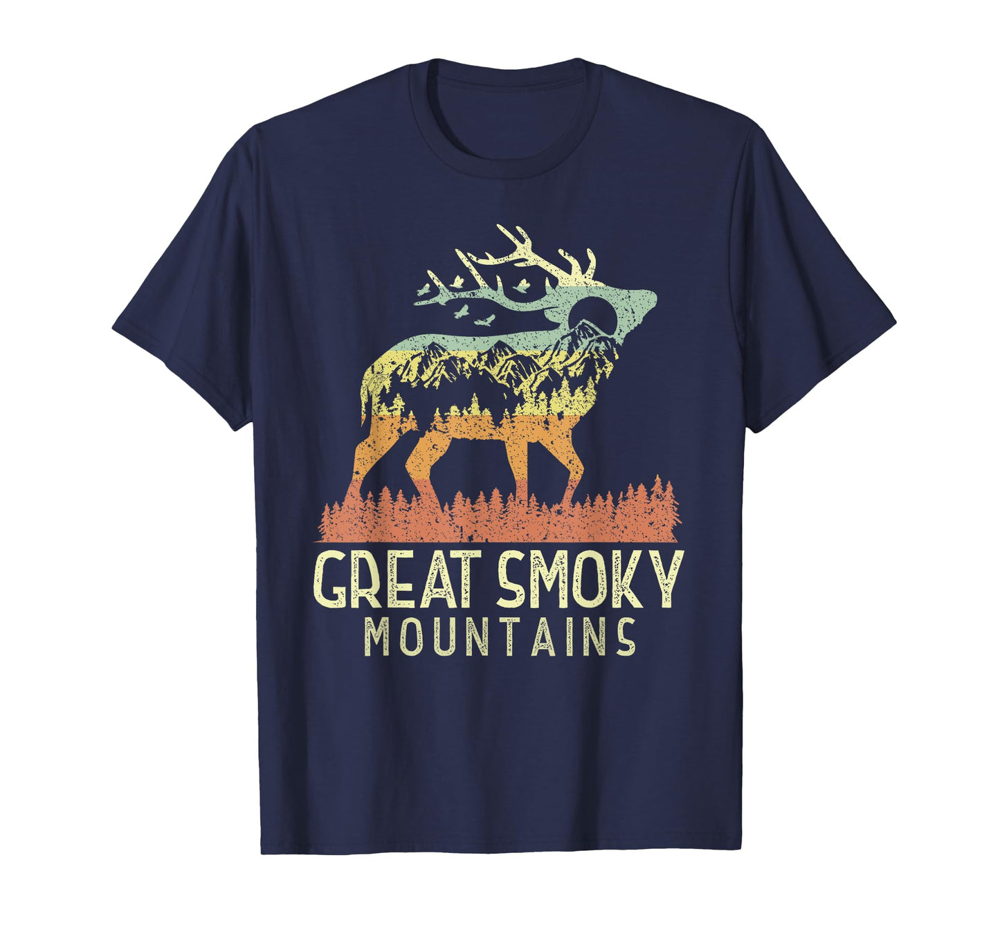 Great Smoky Mountains National Park Retro Mountain Elk Gift T-Shirt