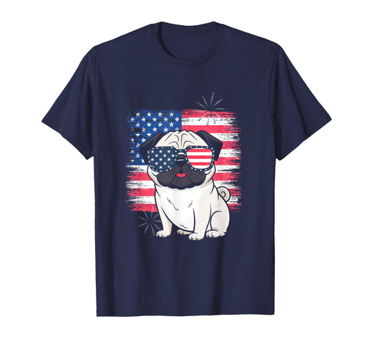 American Flag 4th Of July Pug Patriotic Holiday T-Shirt
