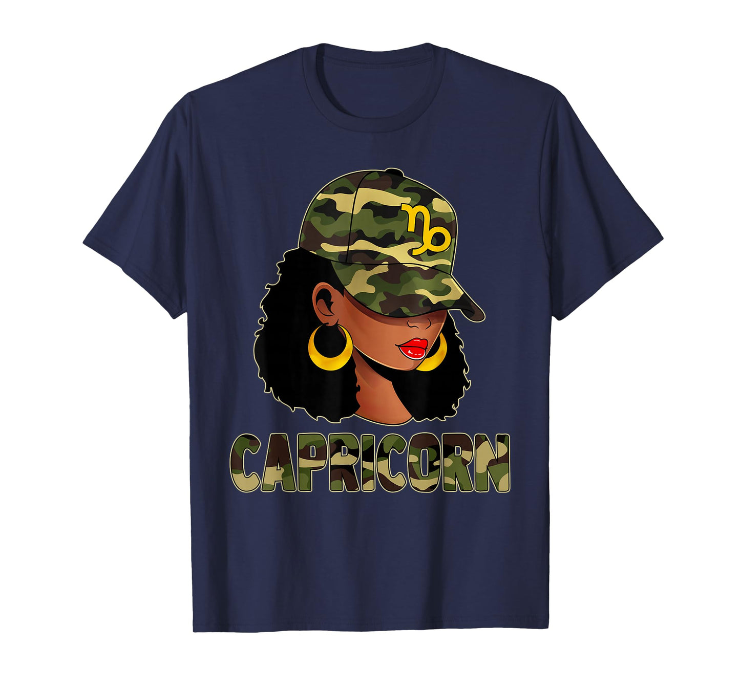 Capricorn Queen Camouflage Black Woman Cap Zodiac Sign T-Shirt