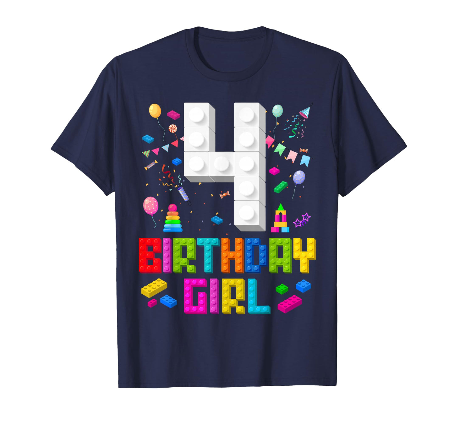 4th Birthday Girl Master Builder 4 Years Old Building Block T-Shirt