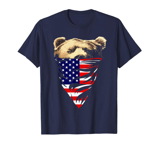 American USA Flag Patriot Bandana Bear Women Men T-Shirt