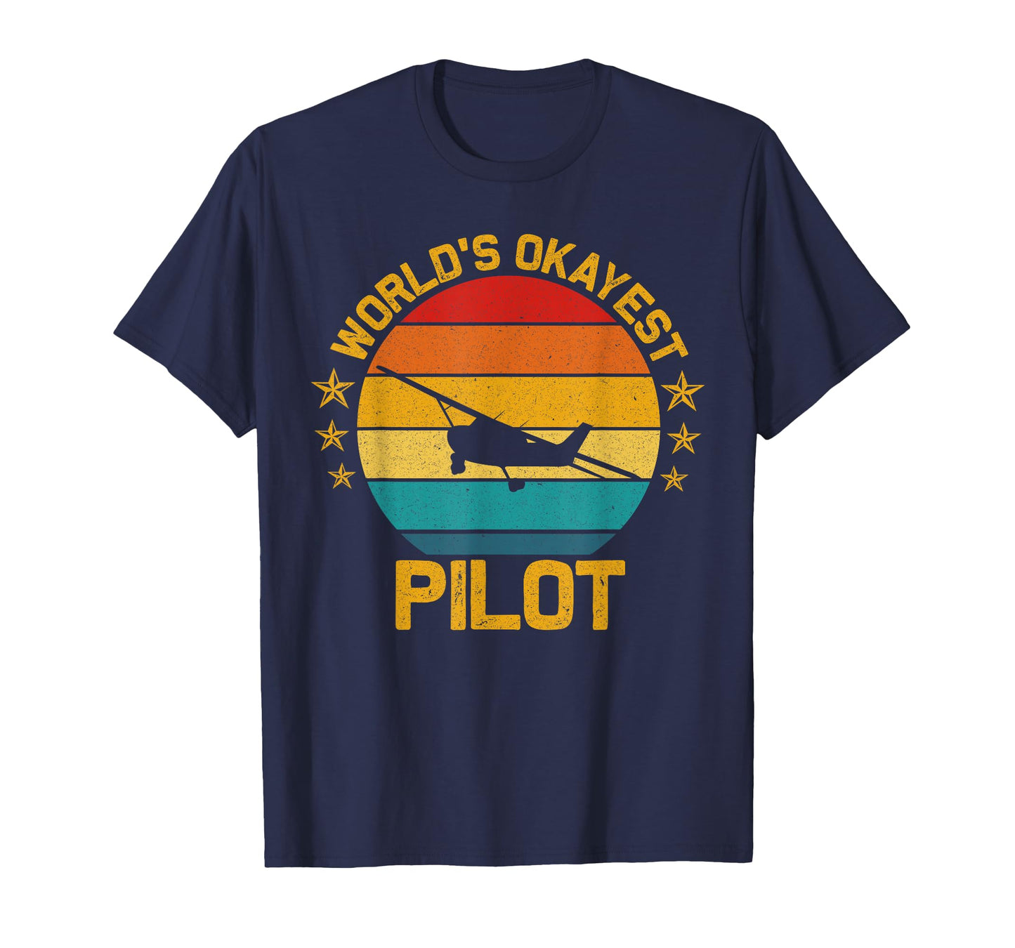 Aviation Airline Airplane Pilot Ideas Vintage Flying Airplane World's Okayest Pilot Unisex-Adults Black Cotton 60% Polyester 40% Classic Fit Crew Collar Short Sleeve T-Shirt Small