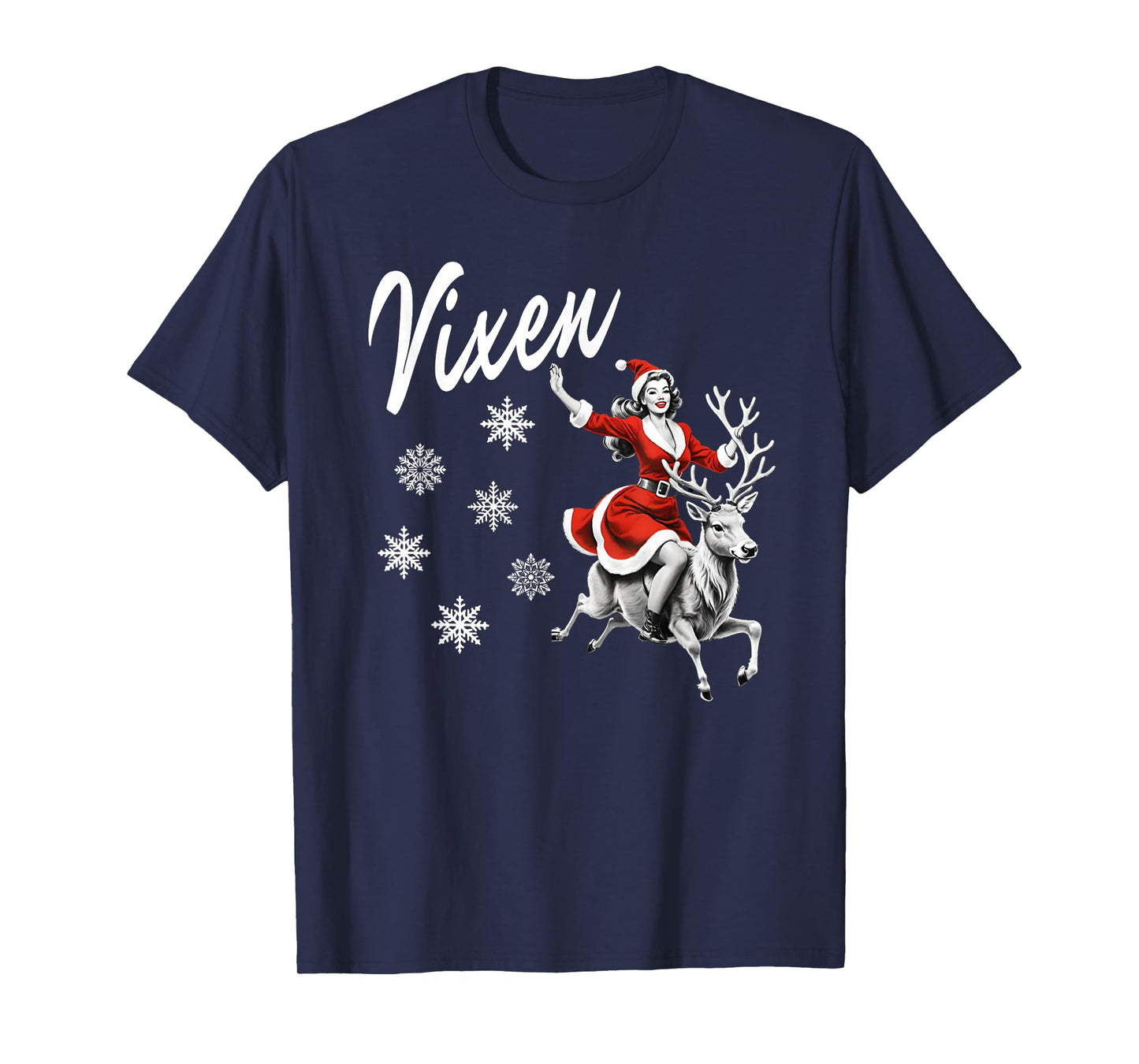 Vixen Reindeer Retro Sexy Pin Up Girl Funny Christmas Party T-Shirt