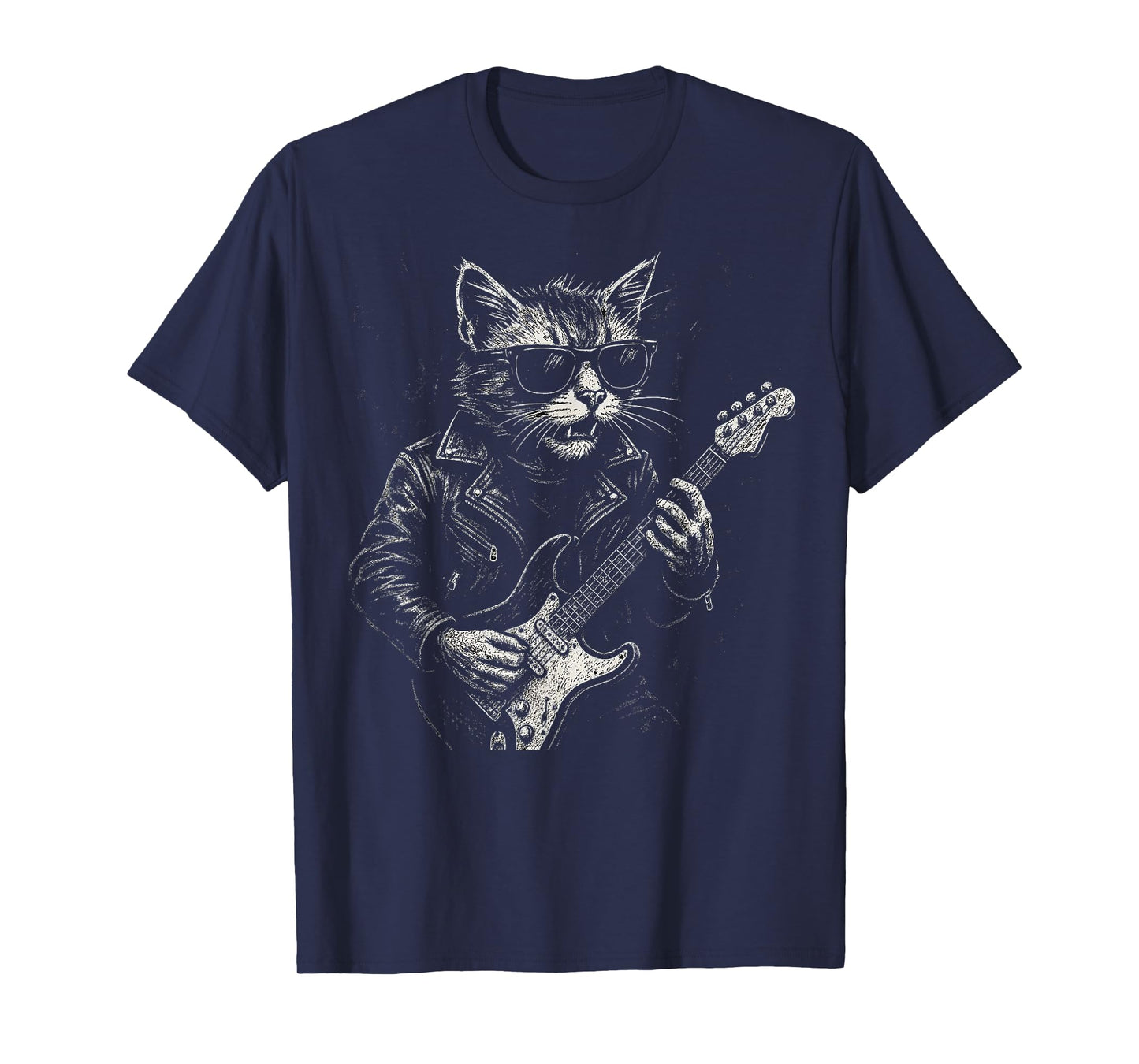 Retro Cat Rock Music Men Kids Women Funny Cat T-Shirt