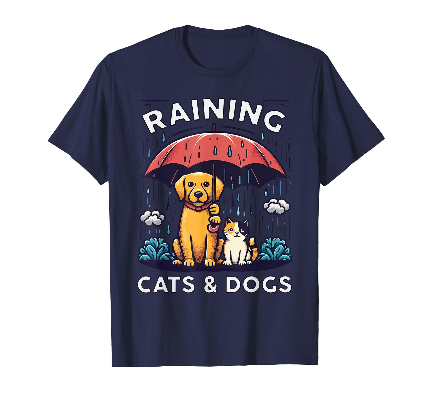 Raining Cats and Dogs Canine Feline Puppy Kitty Animal Idiom T-Shirt