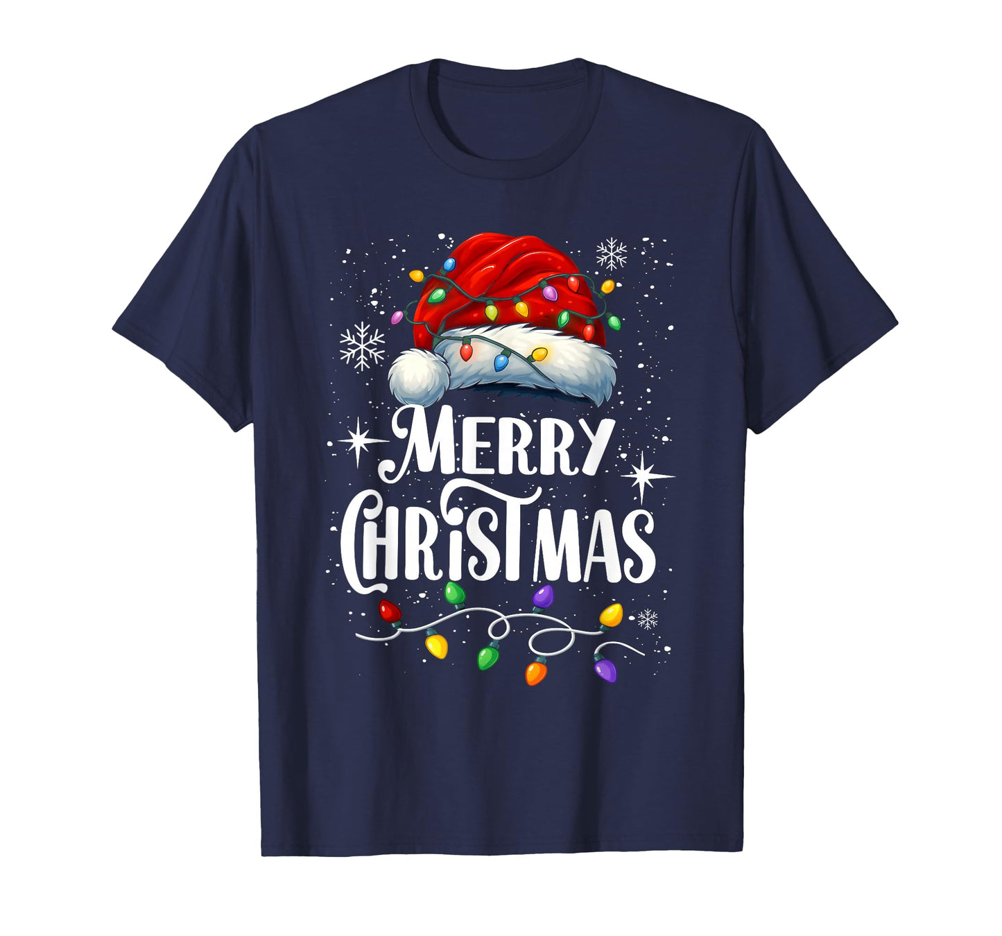 Merry Christmas Lights Santa Hat Xmas Family Matching Pajama T-Shirt
