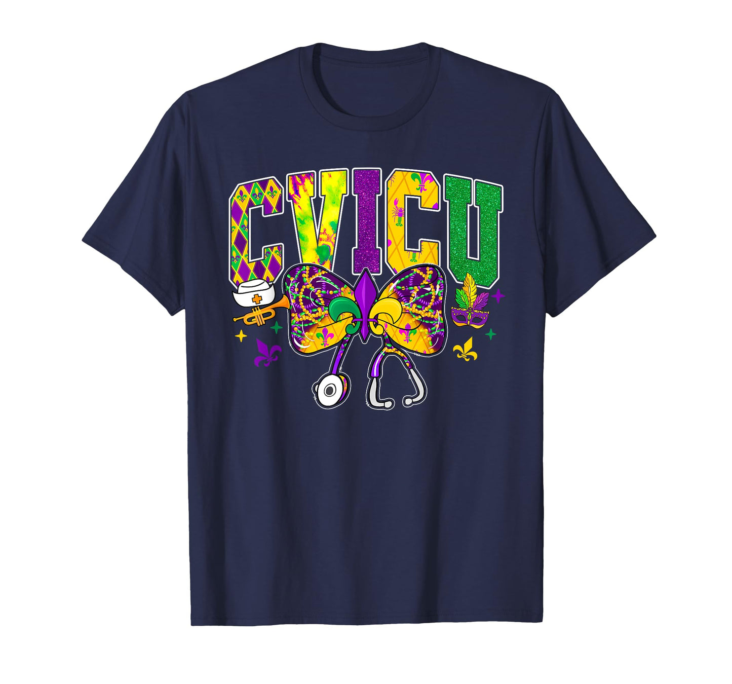 CVICU Nurse Mardi Gras Coquette Bow Funny Men Women Carnival T-Shirt