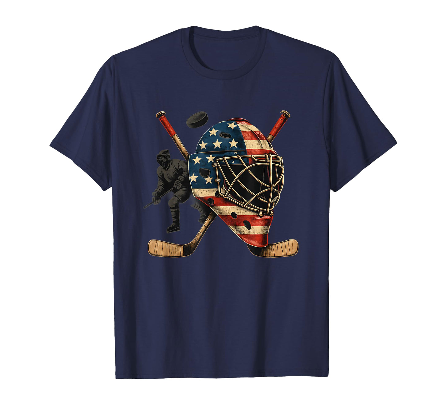 USA Goalie Helmet Ice Hockey Shirt 4th of July Sportswear T-Shirt