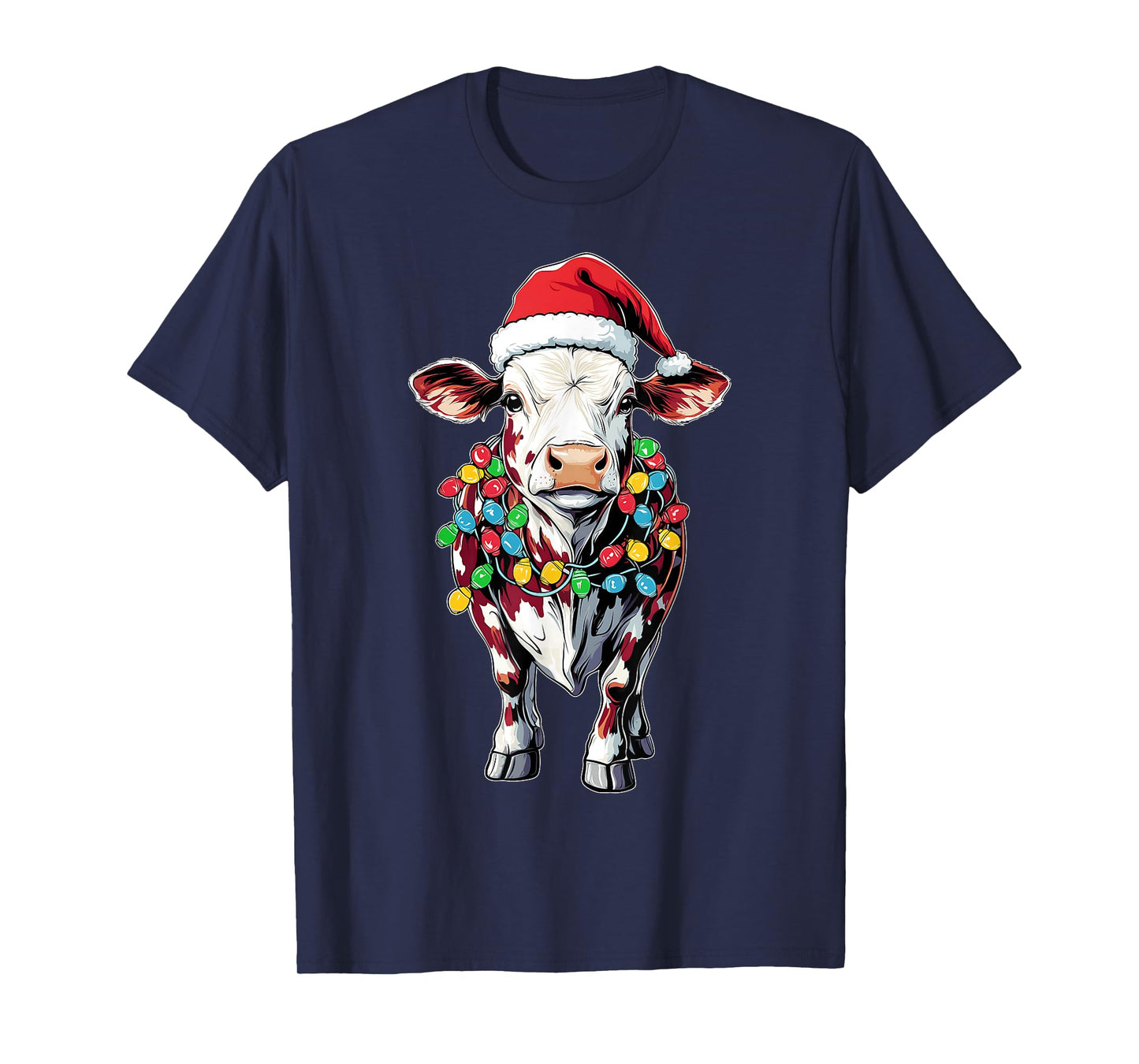 Hereford Cattle Farmer Christmas Hat Xmas T-Shirt - Unisex-Adults/Kids - Black - Short Sleeve - T-Shirt - Graphic - Cartoon - People - Christmas/Farming Enthusiasts, Young Adults, Children