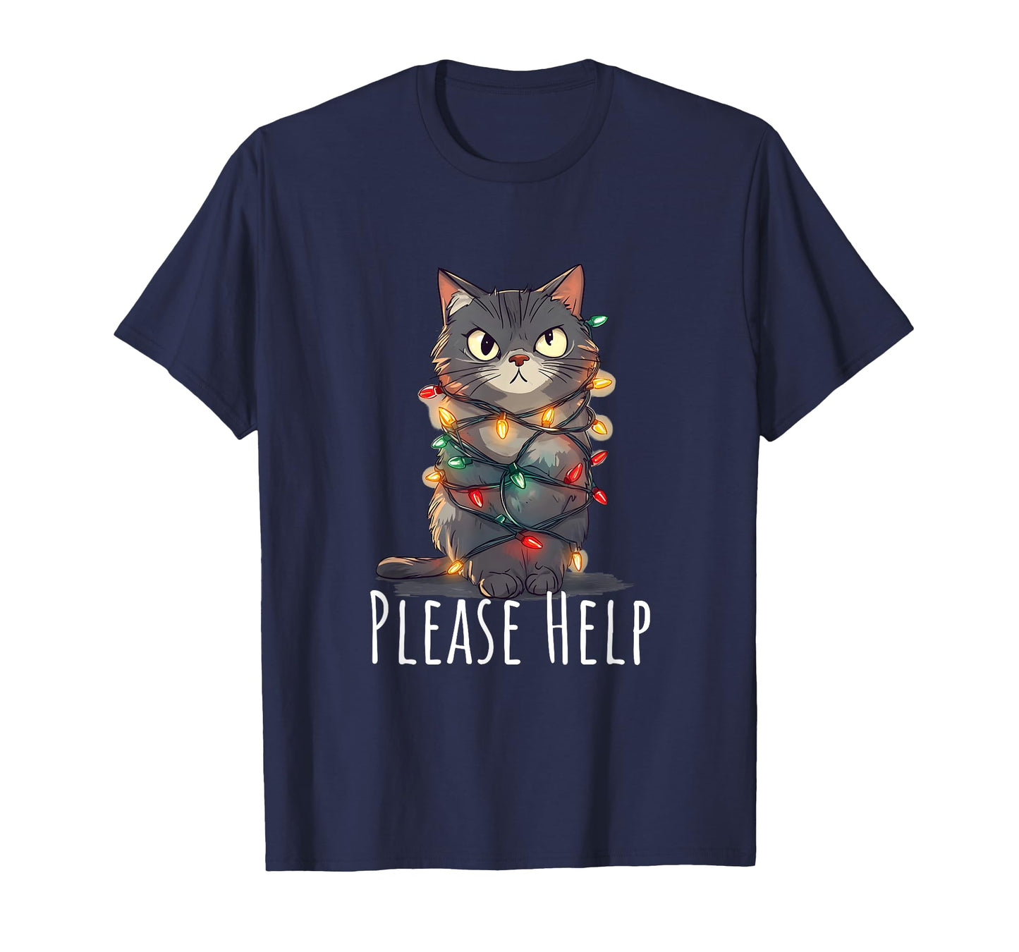 Cat Wrapped with Fairy Lights Christmas Fun Aid T-Shirt