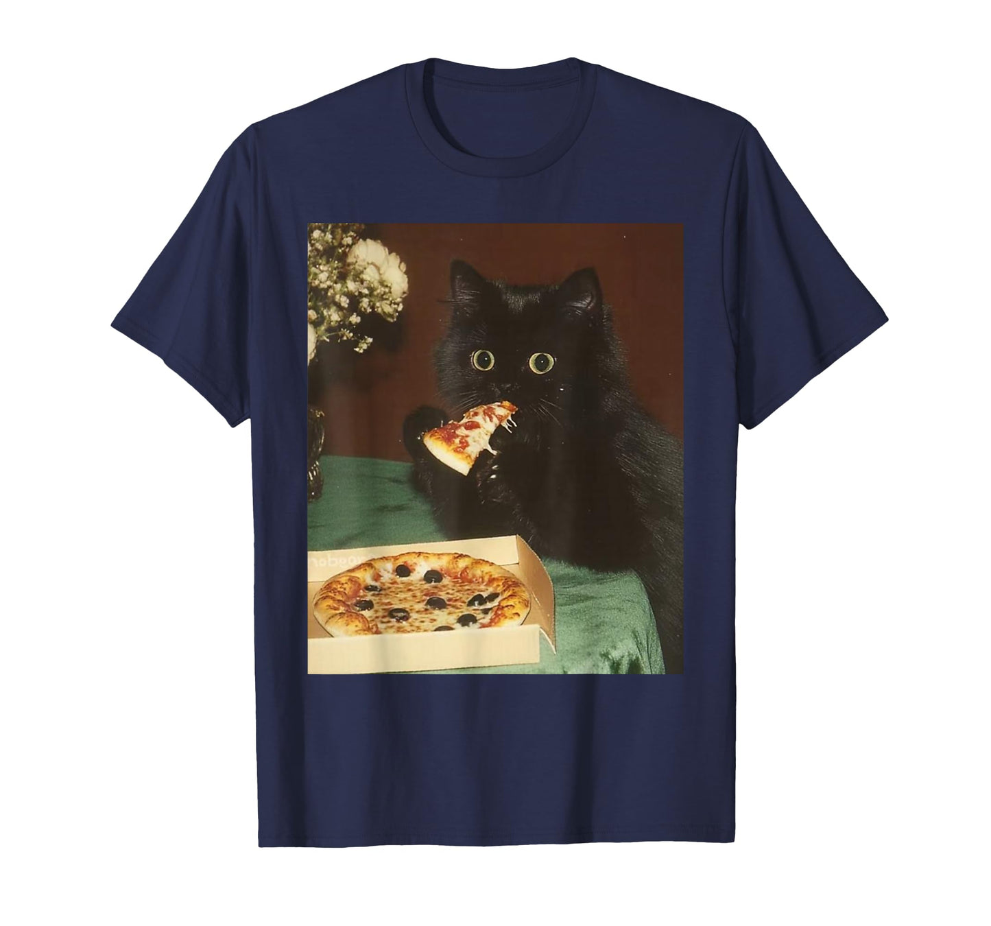 Funny Black Cat Eating Pizza Vintage Meme Kitty Lover T-Shirt
