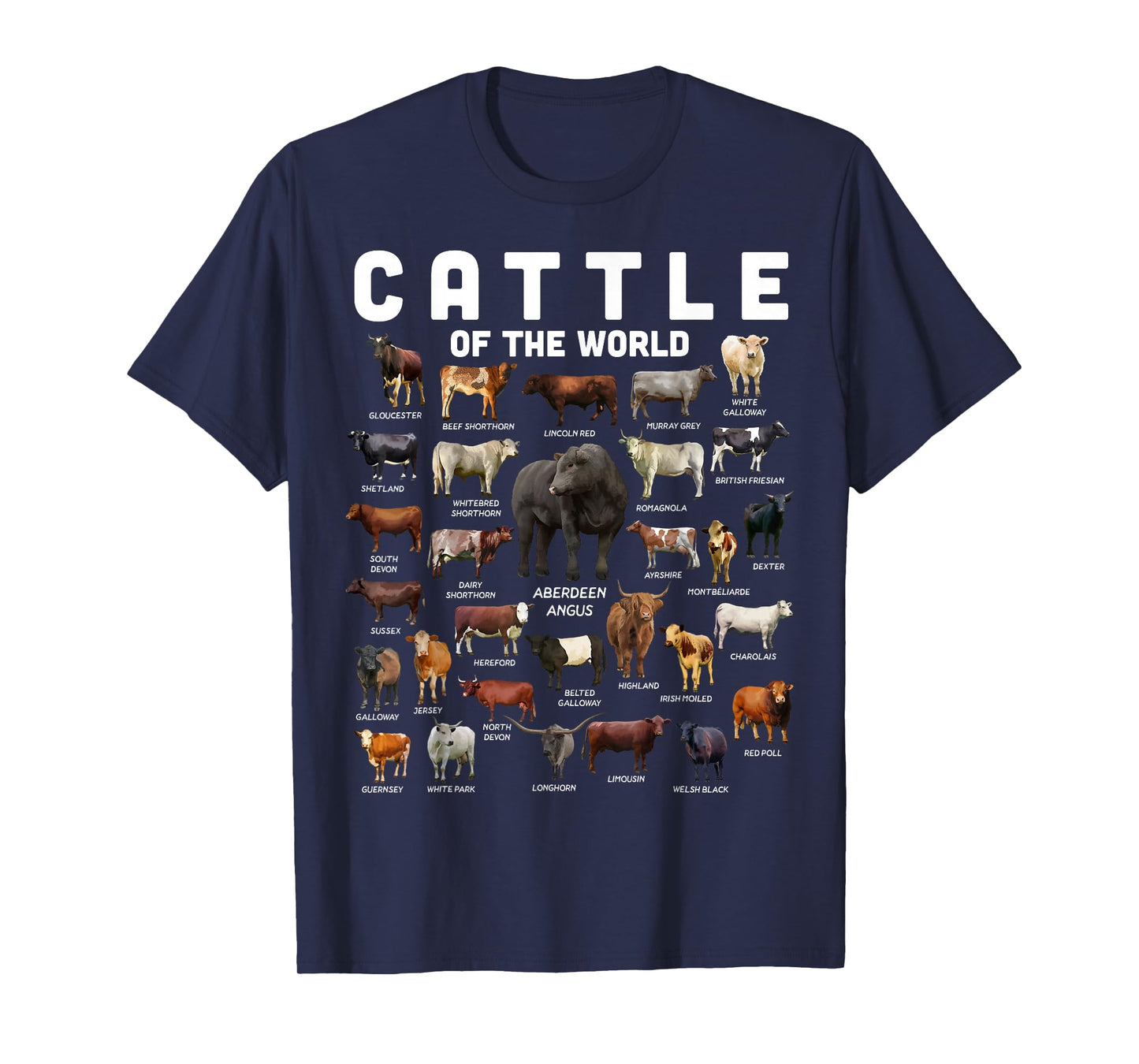 Cow Shirt Cattle Of The World Types Of Cows Funny Farmer T-Shirt