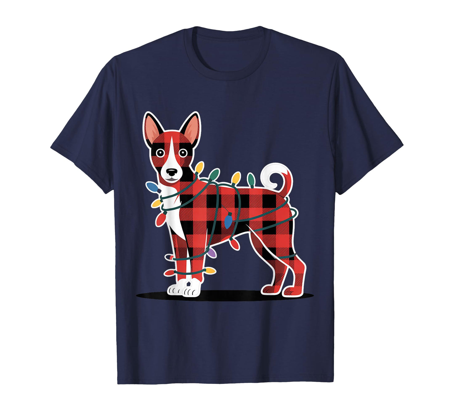 Plaid Basenji Christmas Lights Outfit Cute Holiday Family T-Shirt